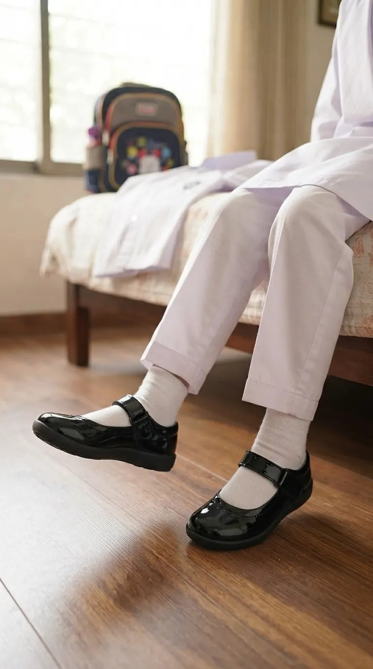 Girls Black Velcro Strap School Shoes SK0114