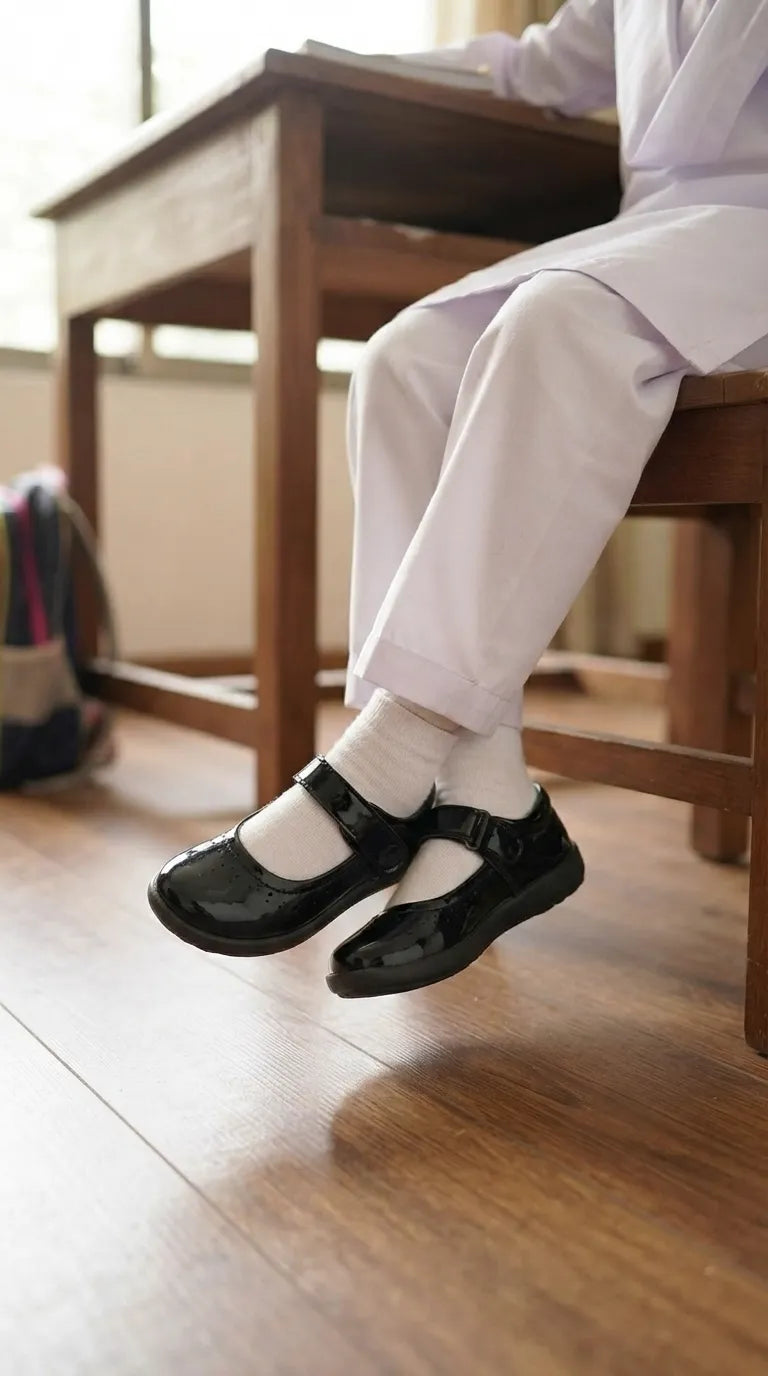 Girls Black Velcro Strap School Shoes SK0114