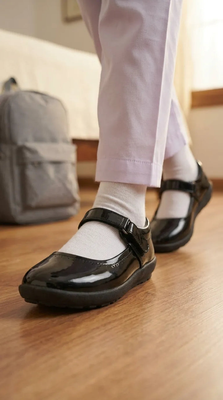 Girls Black Velcro Strap School Shoes SK0115