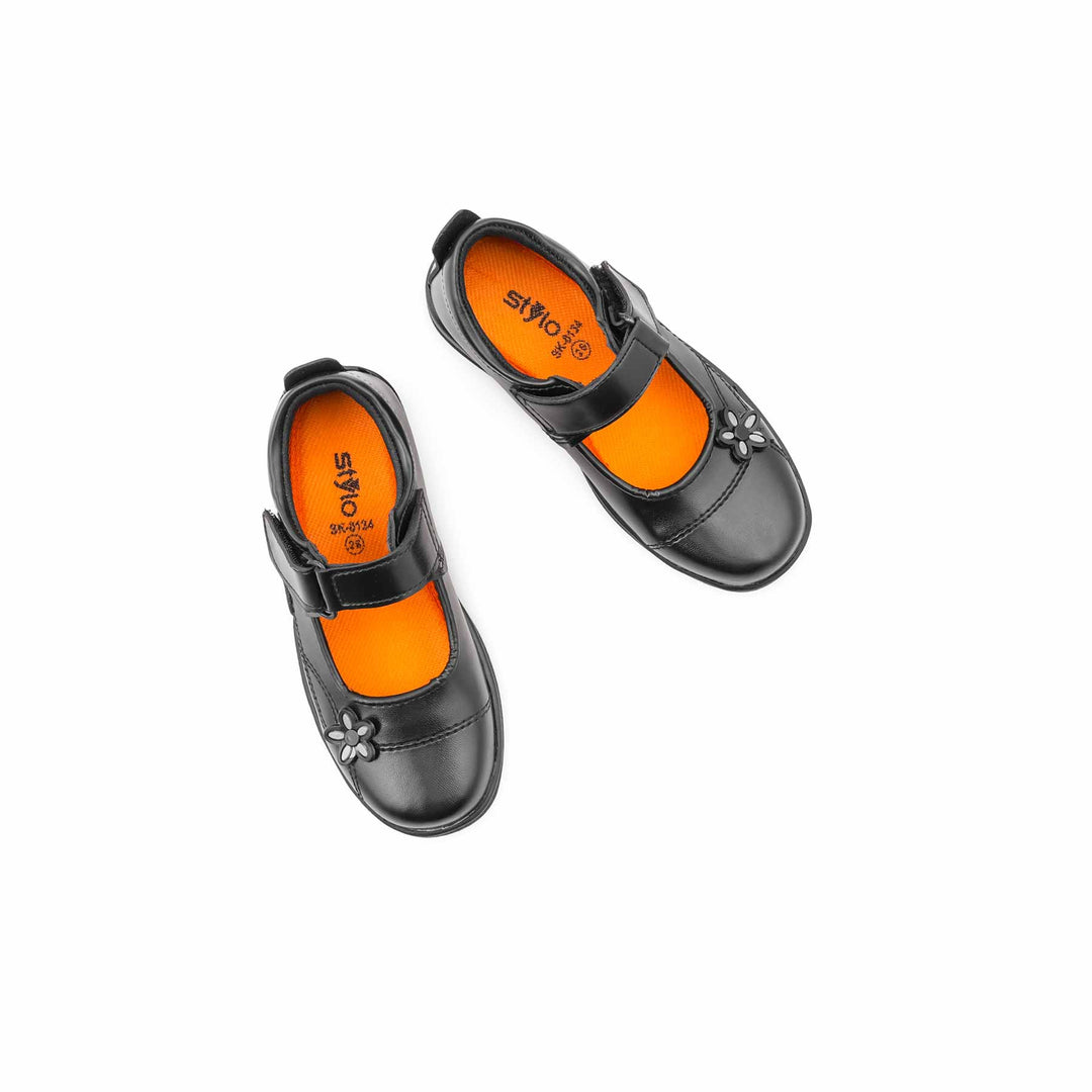 Girls Black Velcro Strap School Shoes SK0134