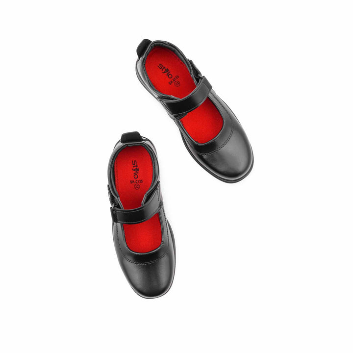 Girls Black Velcro Strap School Shoes SK0135