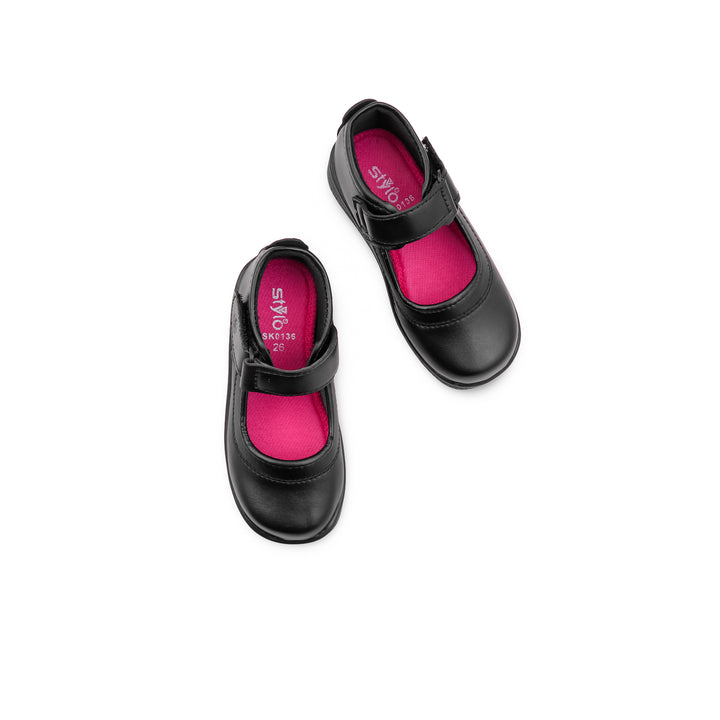 Girls Black Velcro Strap School Shoes SK0136
