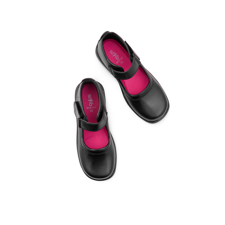 Girls Black Velcro Strap School Shoes SK0137