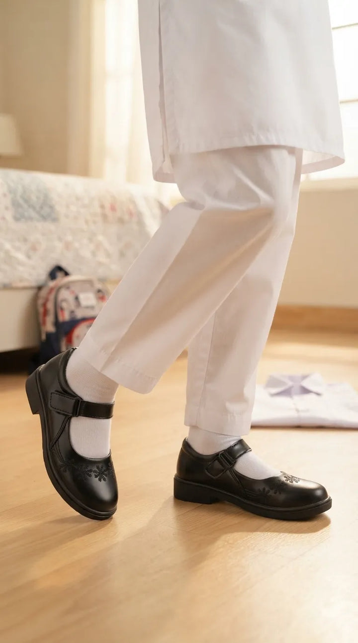 Girls Black Velcro Strap School Shoes SK0140