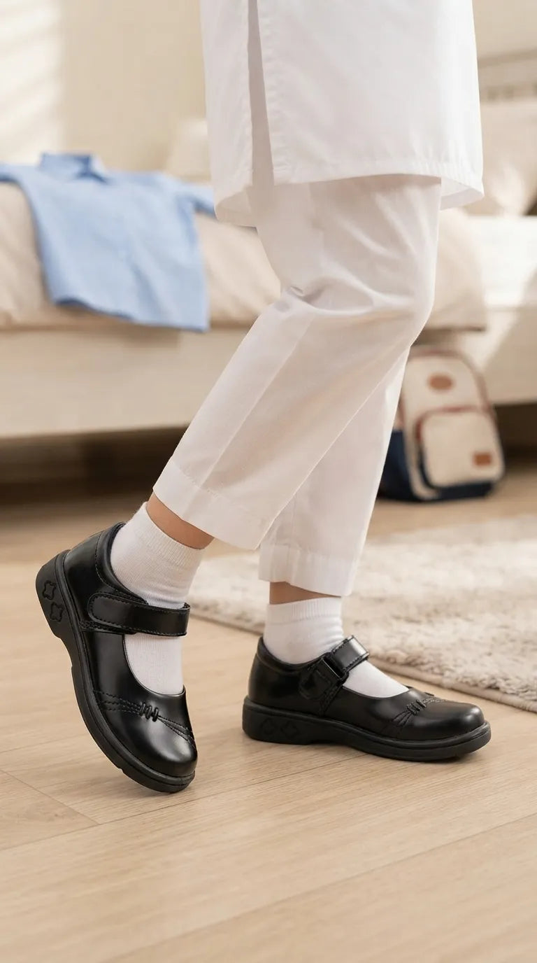 Girls Black Velcro Strap School Shoes SK0142