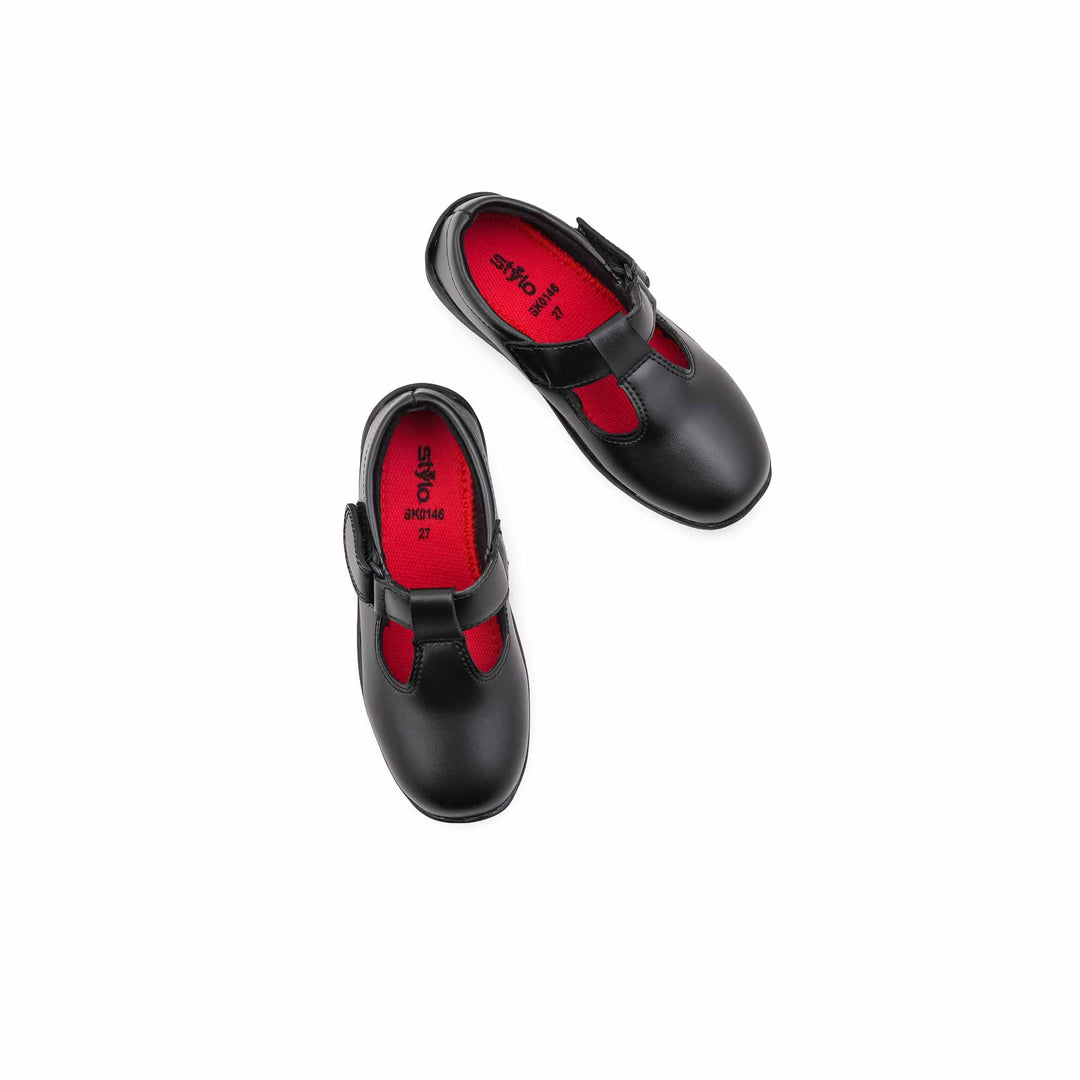 Girls Black Velcro Strap School Shoes SK0146