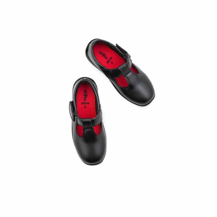 Girls Black Velcro Strap School Shoes SK0146