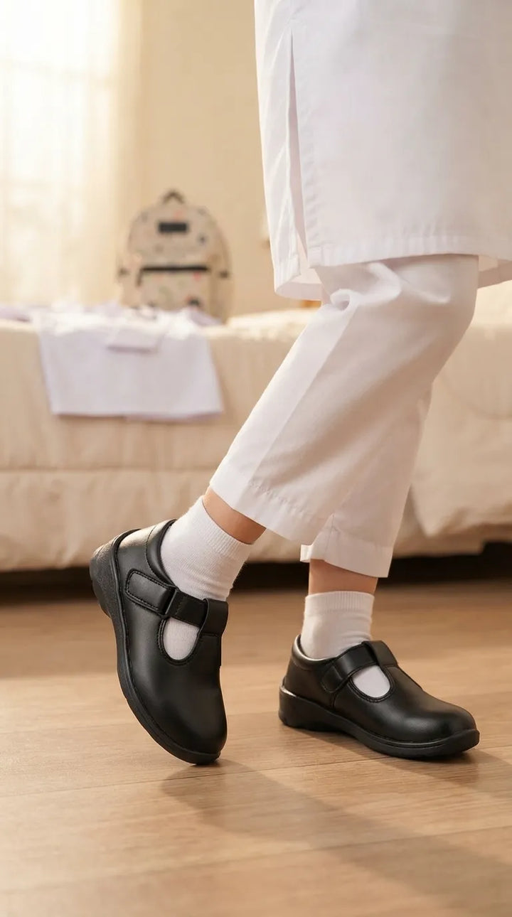 Girls Black Velcro Strap School Shoes SK0146
