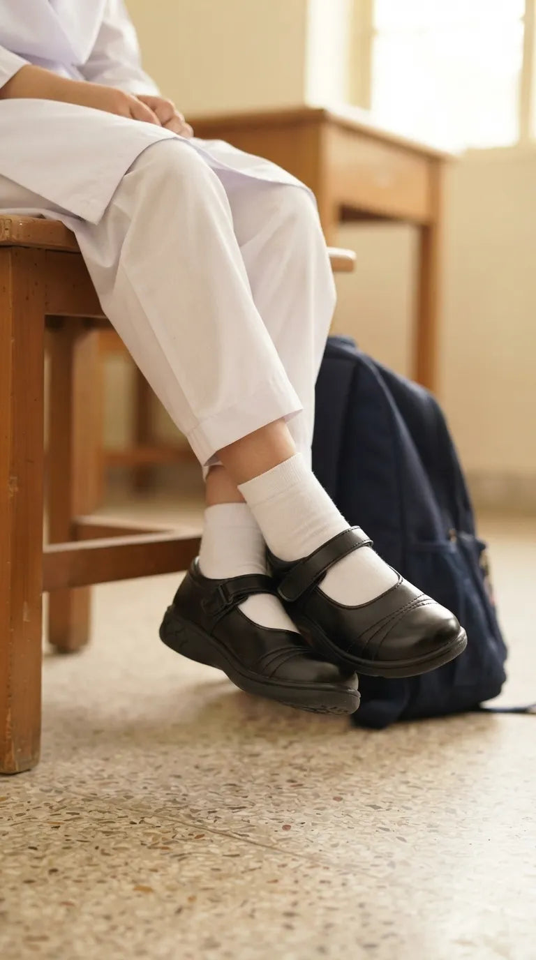 Girls Black Velcro Strap School Shoes SK0147