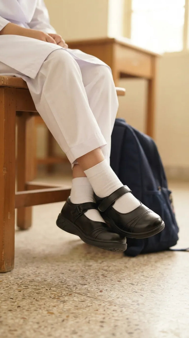 Girls Black Velcro Strap School Shoes SK0147