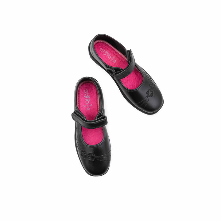 Girls Black Velcro Strap School Shoes SK0147