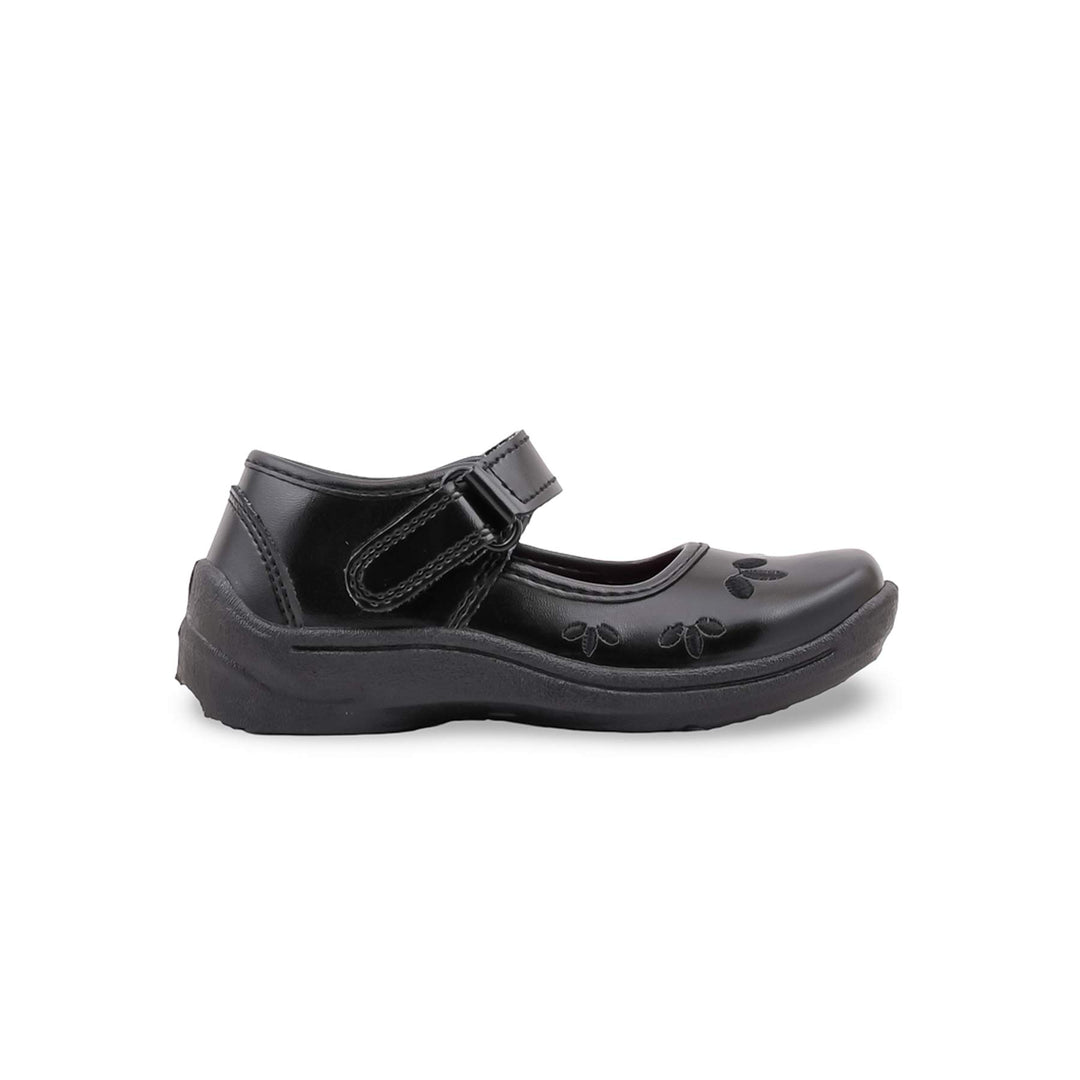 Girls Black Velcro Strap School Shoes SK0151