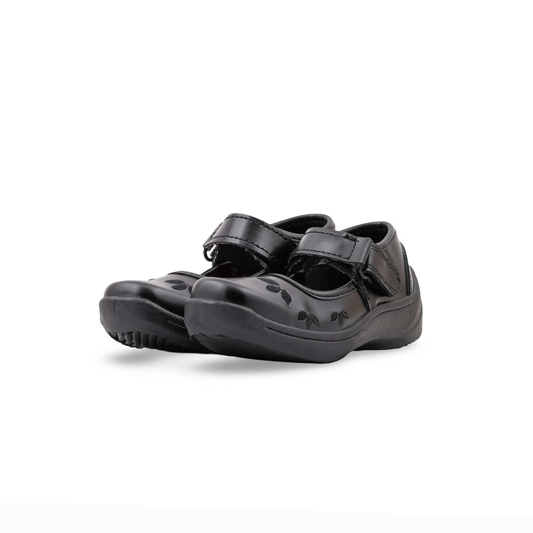 Girls Black Velcro Strap School Shoes SK0151