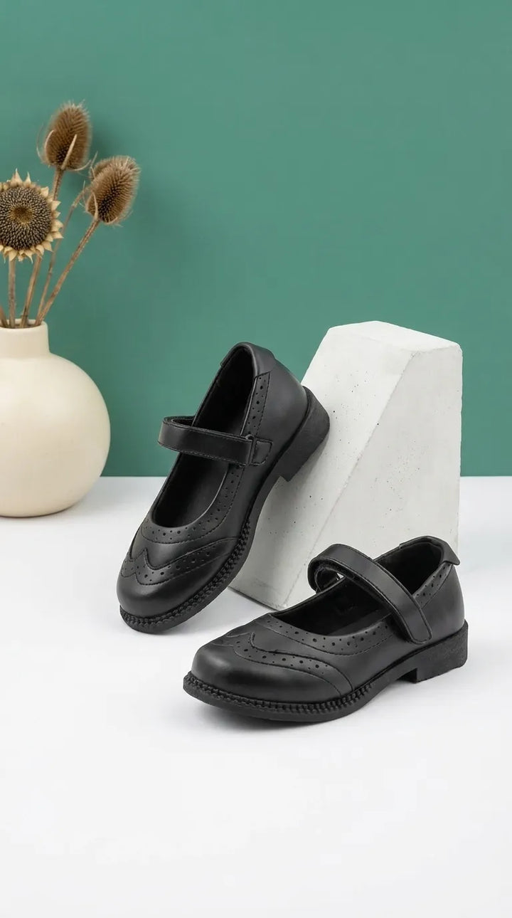 Girls Black Velcro Strap School Shoes SK0153