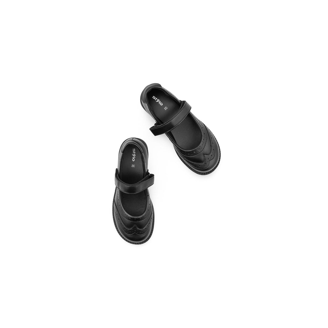 Girls Black Velcro Strap School Shoes SK0153