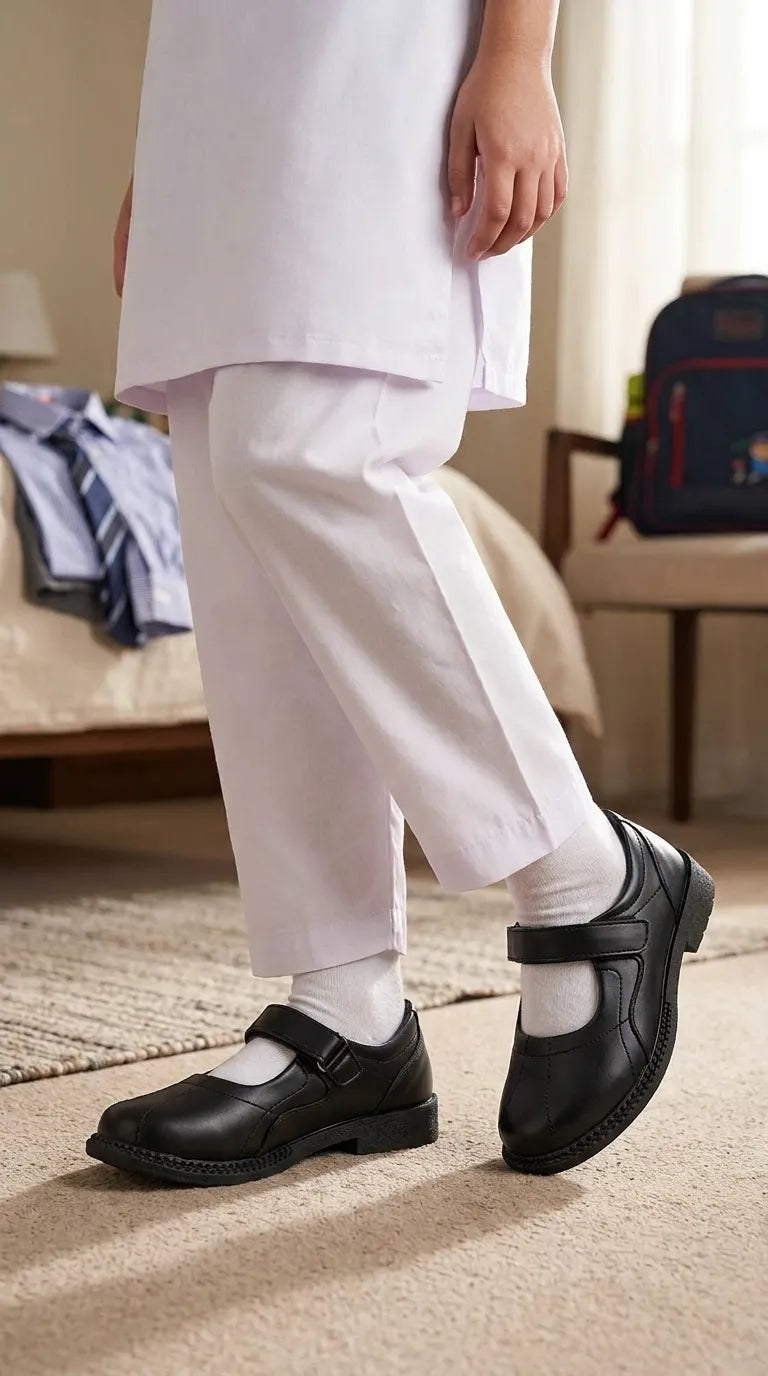 Girls Black Velcro Strap School Shoes SK0154