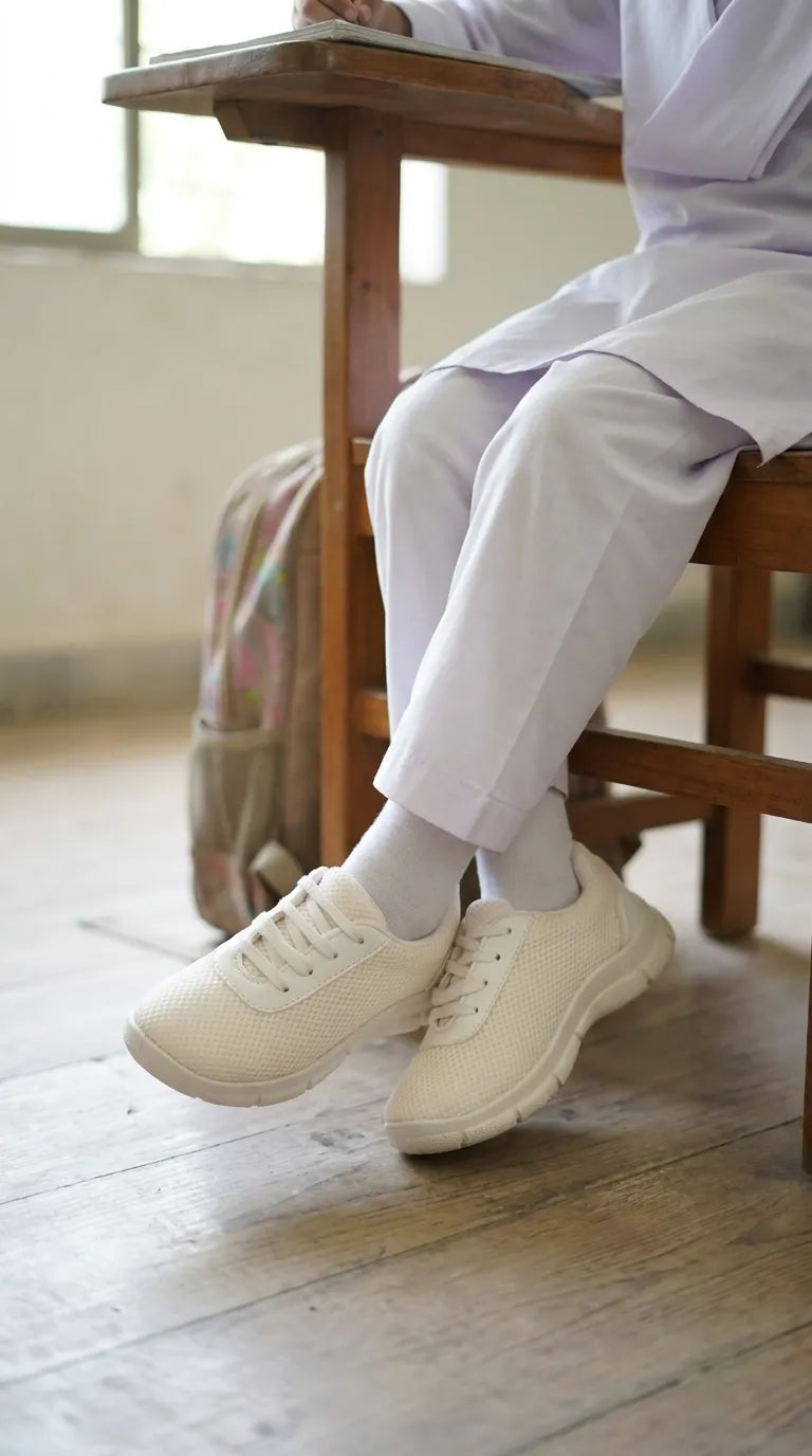 Girls White Sports School Shoes SK0155