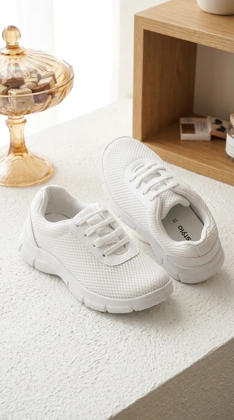 Girls White Sports School Shoes SK0155