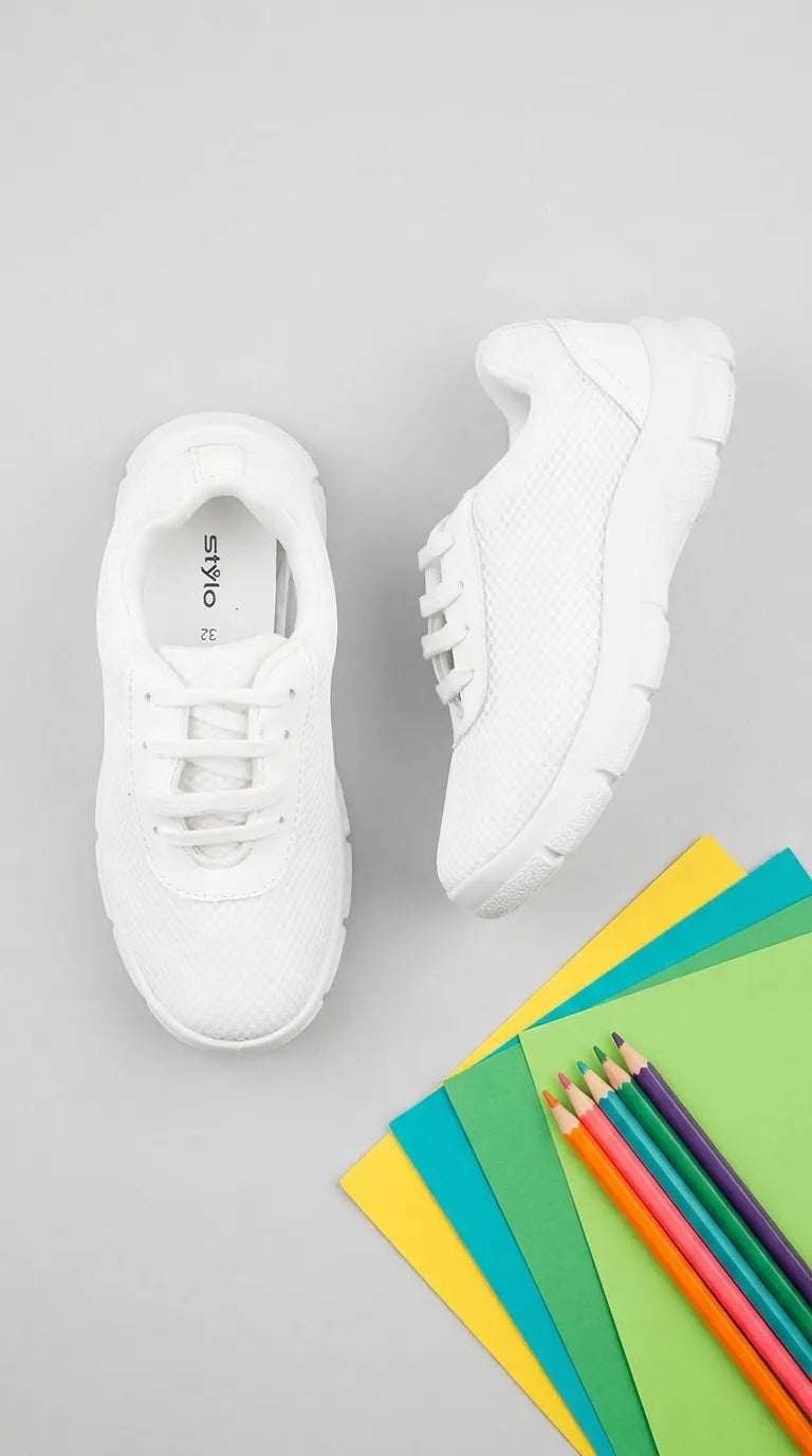 Girls White Sports School Shoes SK0155