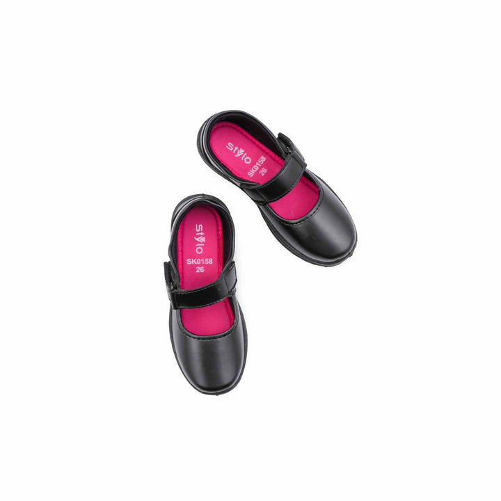 Girls Black Velcro Strap School Shoes SK0158