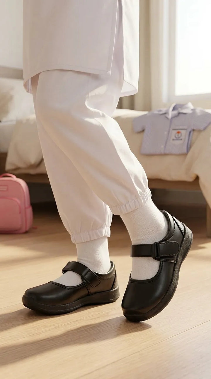 Girls Black Velcro Strap School Shoes SK0158