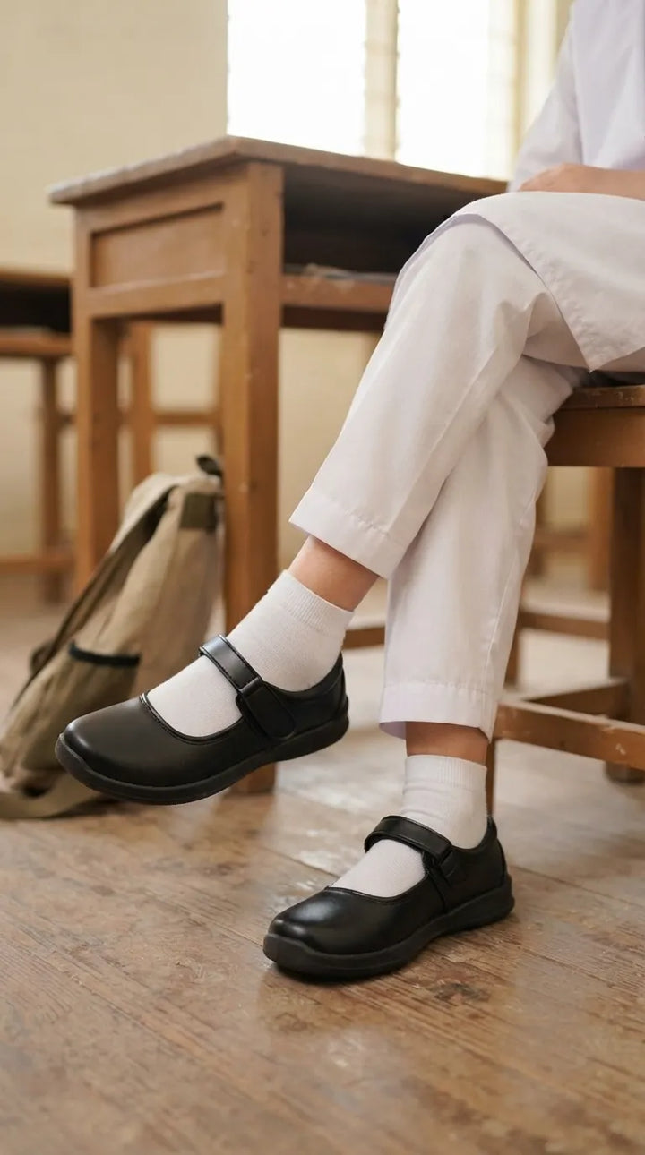 Girls Black Velcro Strap School Shoes SK0159