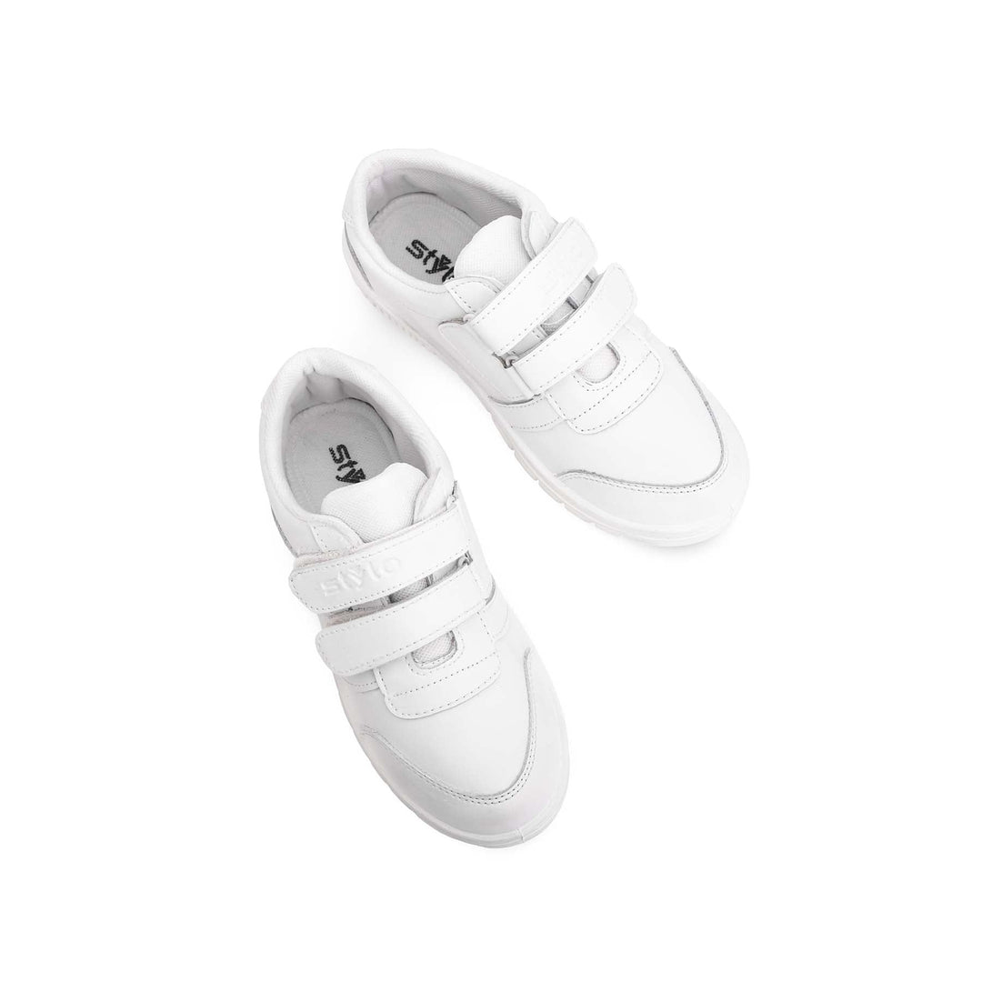 Boys White Velcro School Trainers SK1073