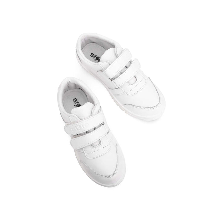 Boys White Velcro School Trainers SK1073