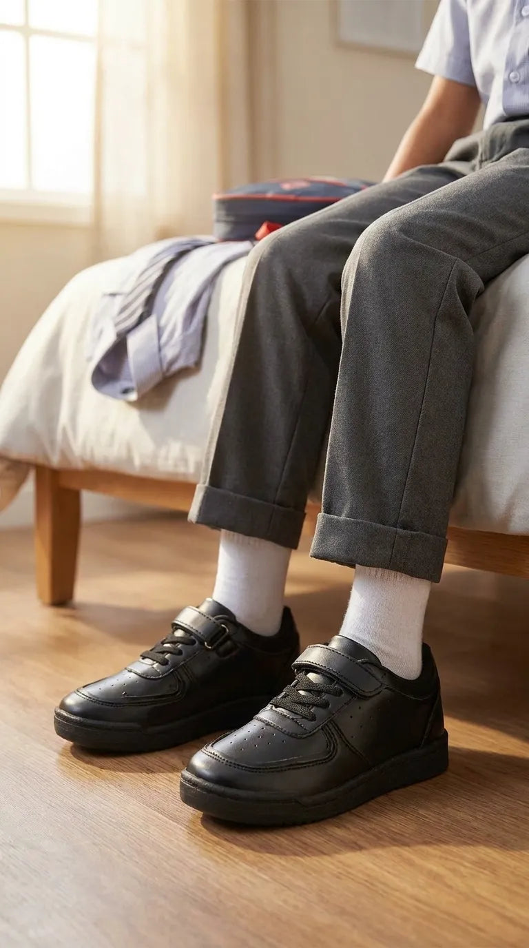 Boys Black Velcro Strap School Shoes SK1122