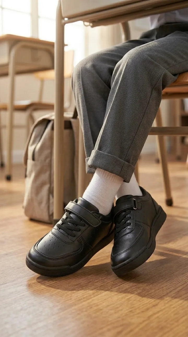 Boys Black Velcro Strap School Shoes SK1122