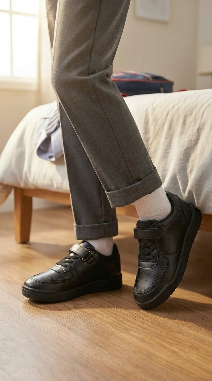Boys Black Velcro Strap School Shoes SK1122