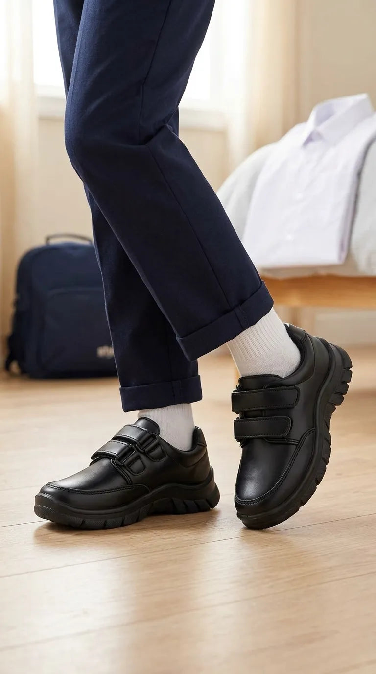 Boys Black Dual Strap School Shoes SK1134