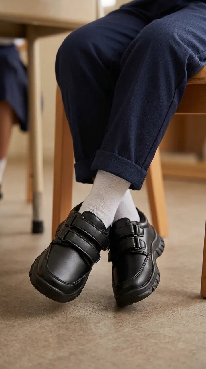 Boys Black Dual Strap School Shoes SK1134