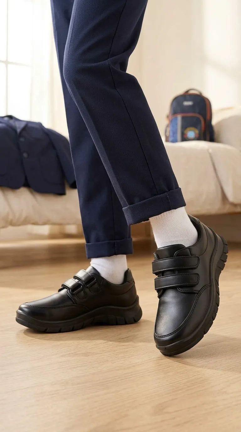 Boys Black Dual Strap School Shoes SK1135