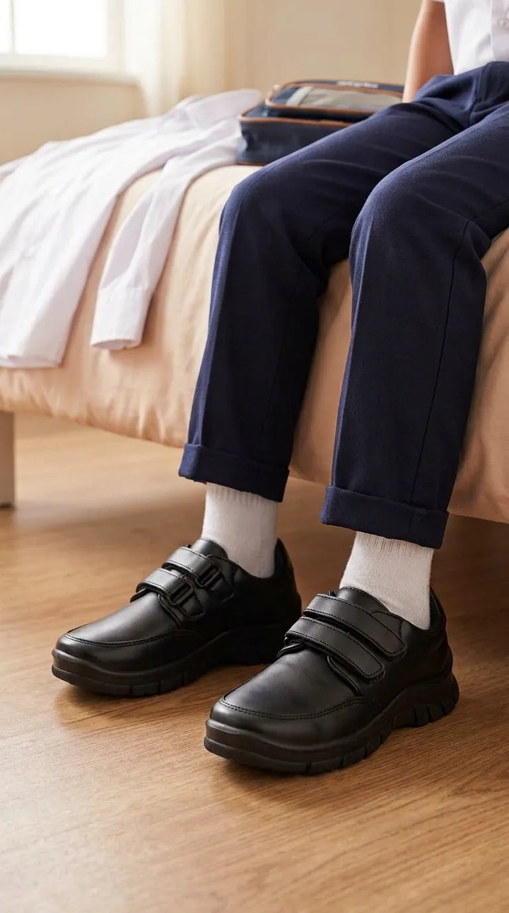 Boys Black Dual Strap School Shoes SK1135