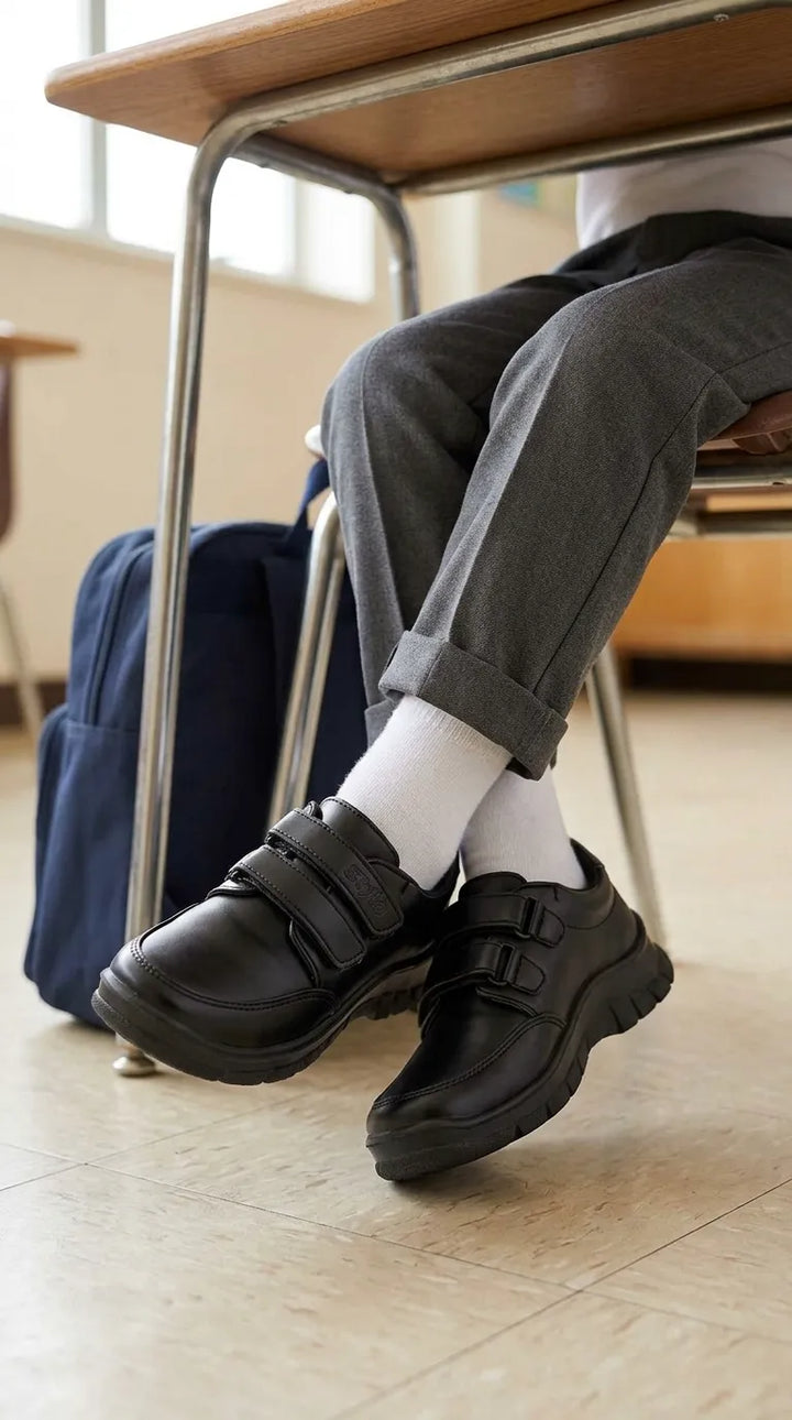 Boys Black Dual Strap School Shoes SK1135