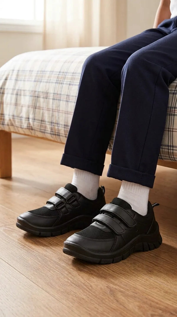 Boys Black Dual Strap School Shoes SK1139