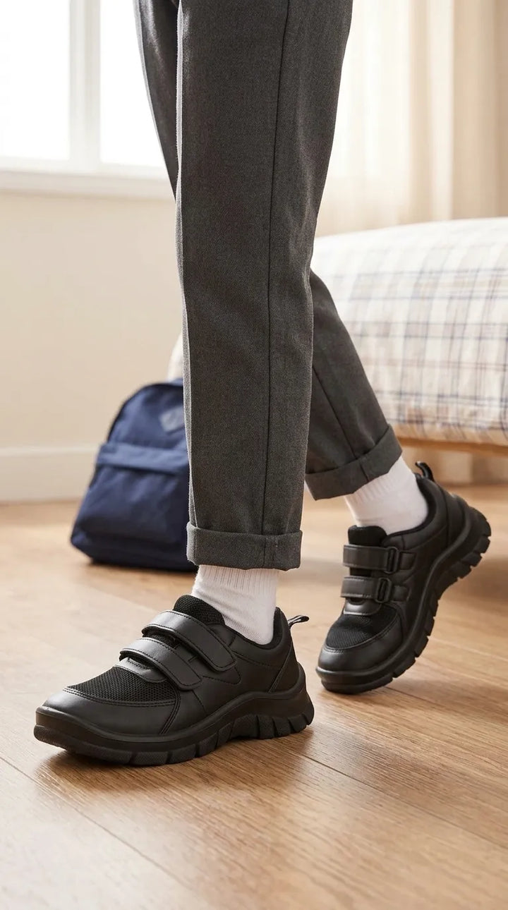Boys Black Dual Strap School Shoes SK1139