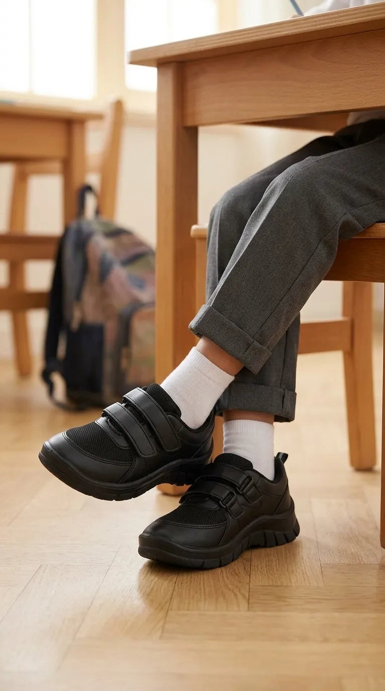 Boys Black Dual Strap School Shoes SK1139
