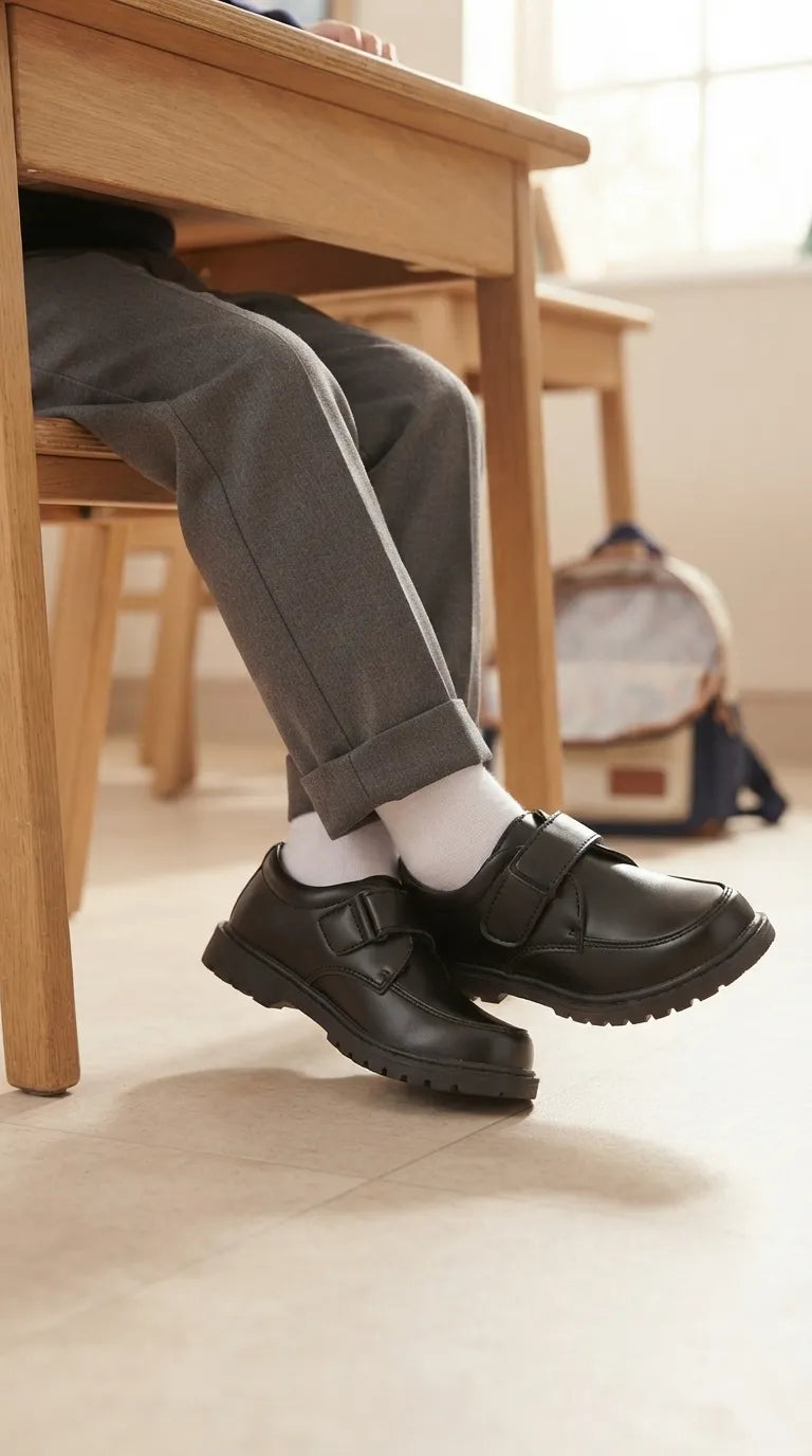 Boys Black Velcro Strap School Shoes SK1148