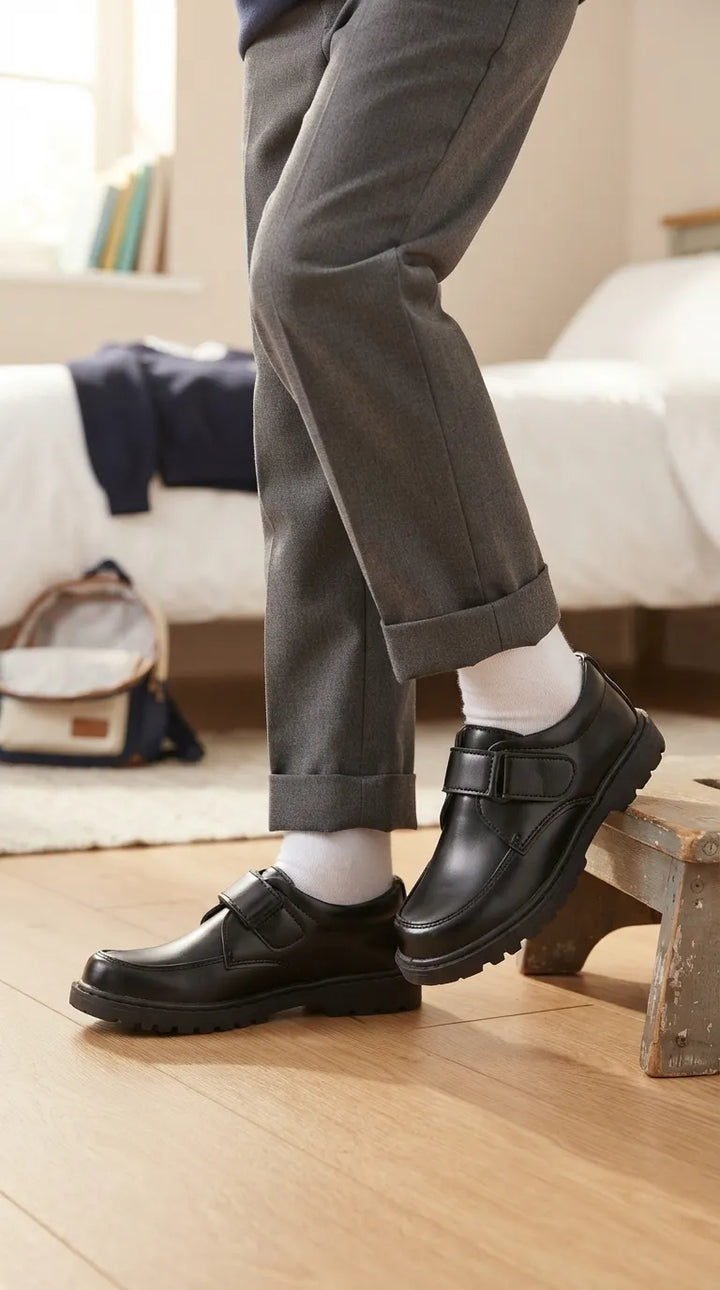 Boys Black Velcro Strap School Shoes SK1148
