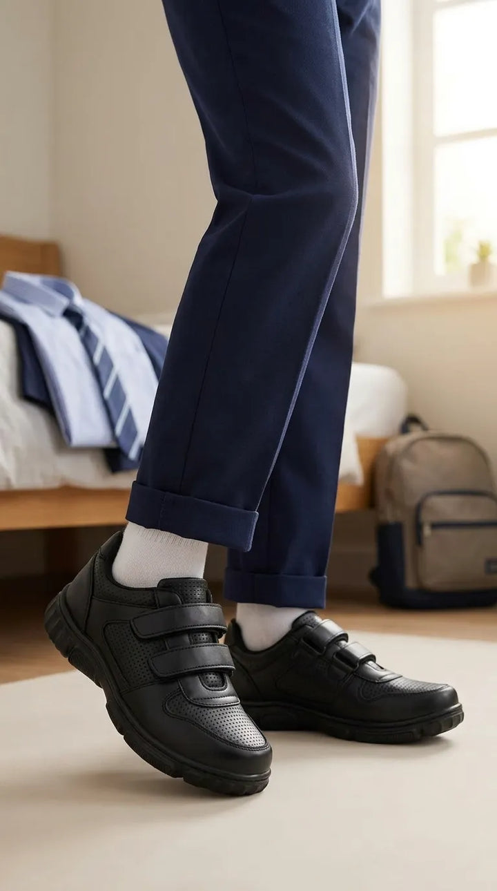 Boys Black Dual Strap School Shoes SK1151
