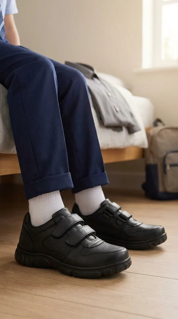Boys Black Dual Strap School Shoes SK1151