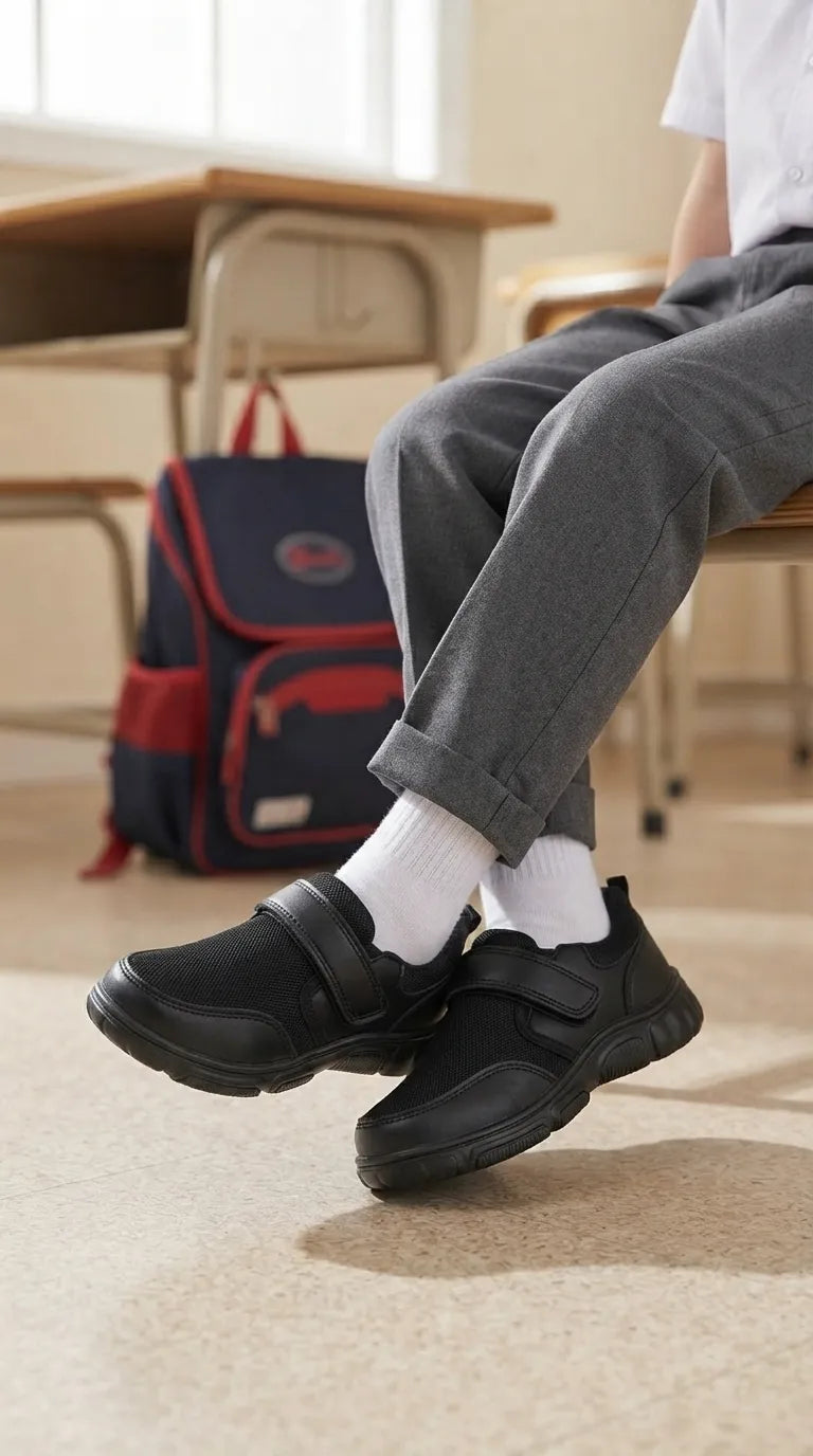 Boys Black Velcro Strap School Shoes SK1155