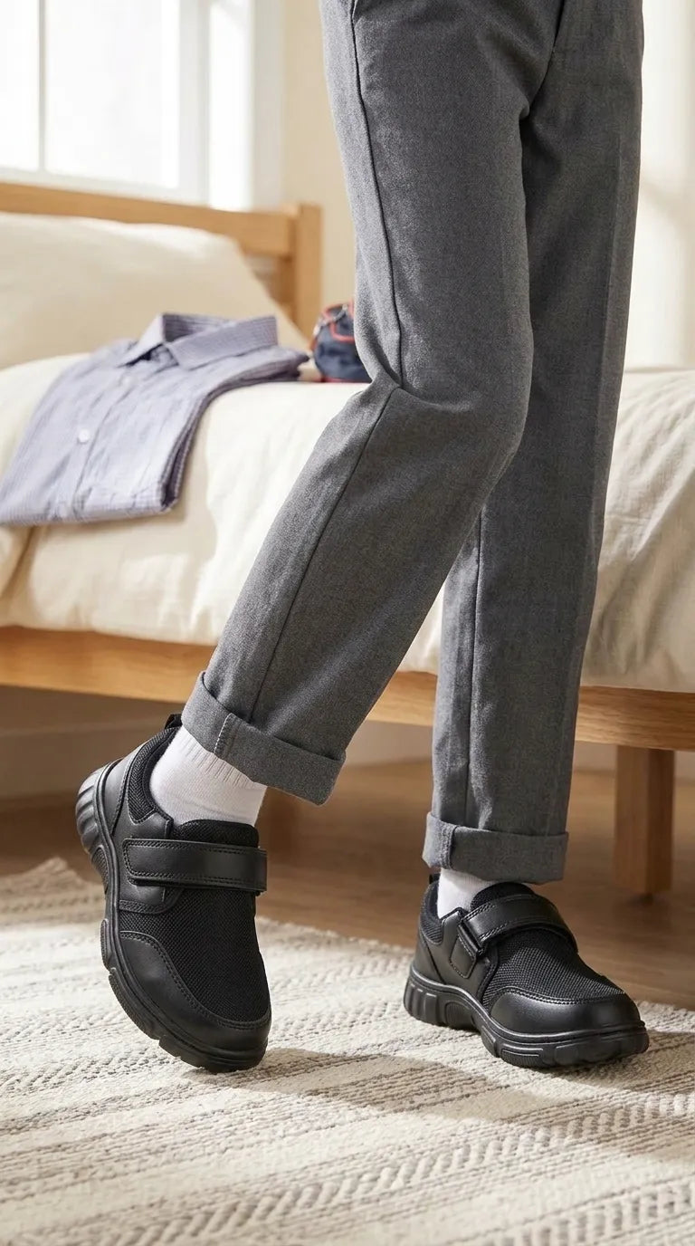 Boys Black Velcro Strap School Shoes SK1155