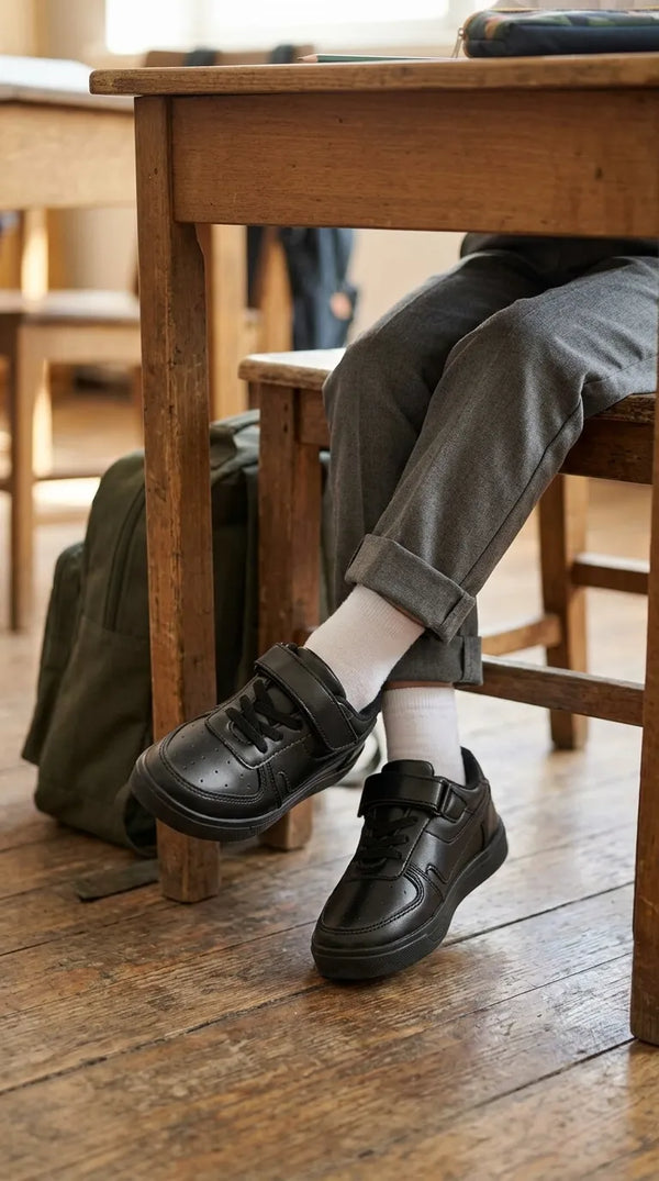 Boys Black Velcro Strap School Shoes SK1158