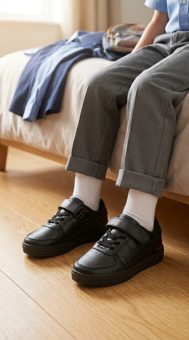 Boys Black Velcro Strap School Shoes SK1158