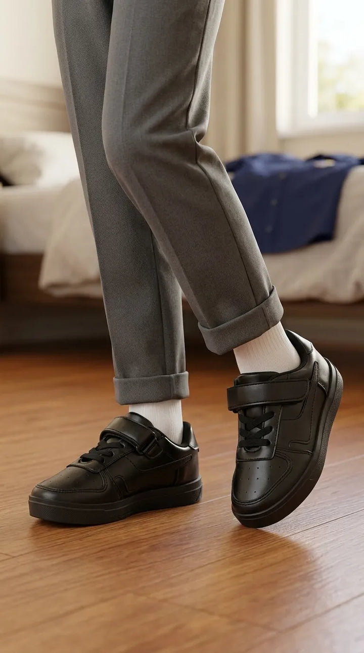 Boys Black Velcro Strap School Shoes SK1158