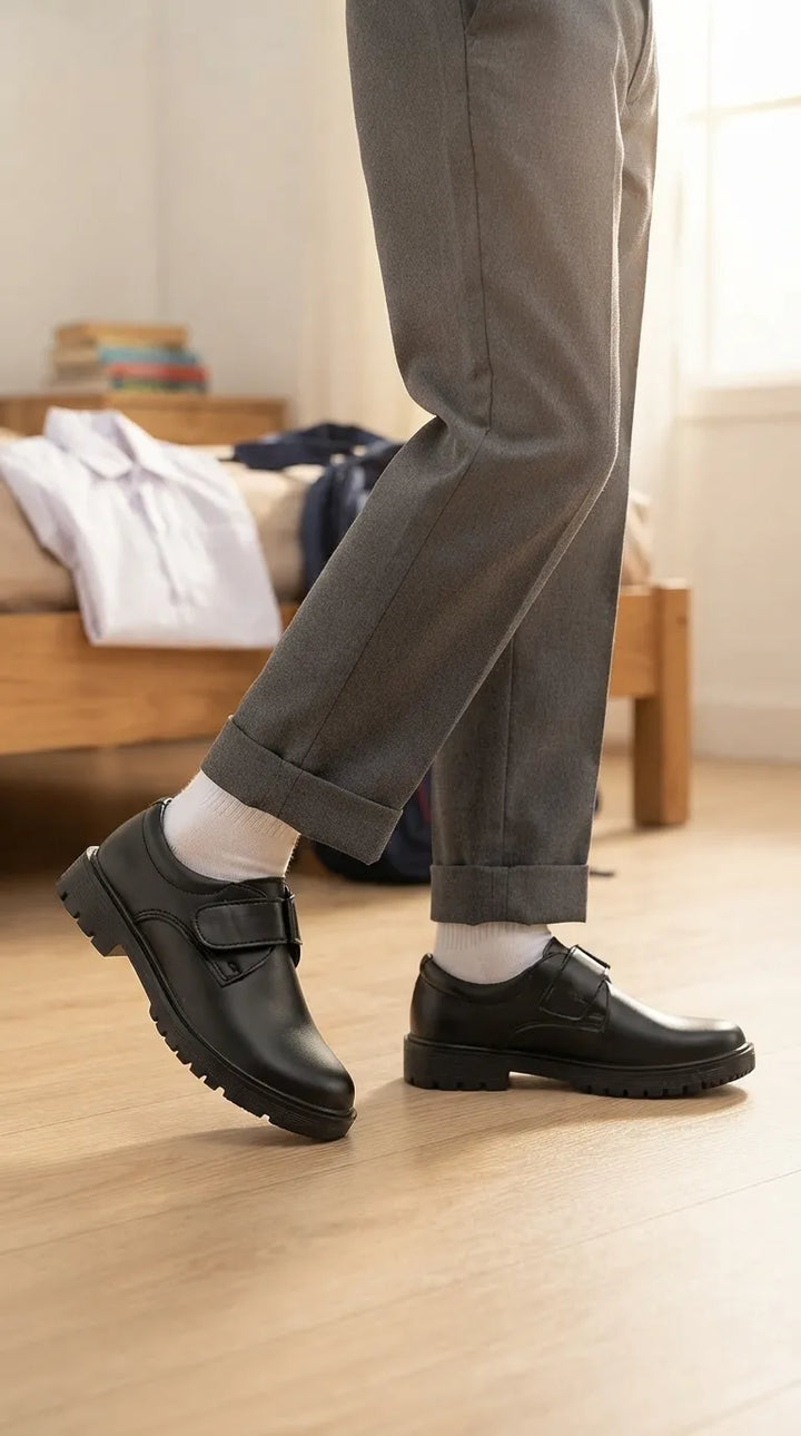 Boys Black Velcro Strap School Shoes SK1161