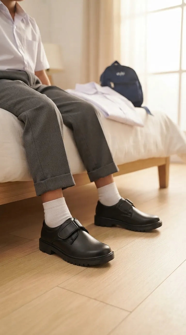 Boys Black Velcro Strap School Shoes SK1161